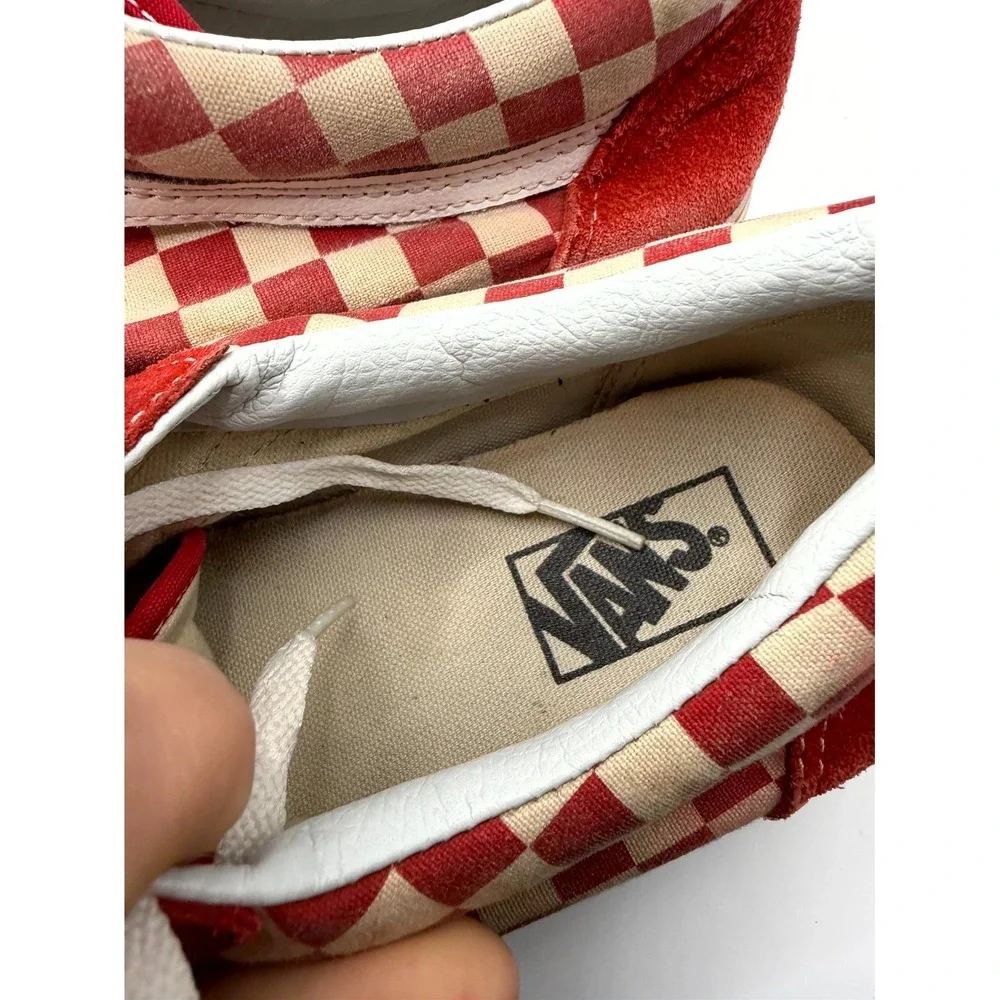 Vans Old Skool Checkerboard Mens 12 Sneaker Red White Canvas Skateboard Shoes‎